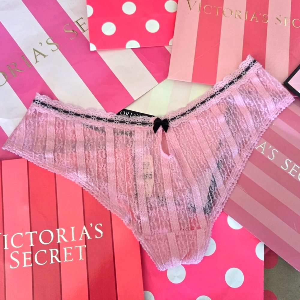 Victoria's Secret Vintage Pink Lace Hipster Cheeky Panty NWT Keyhole Bow HTF - Picture 6 of 12